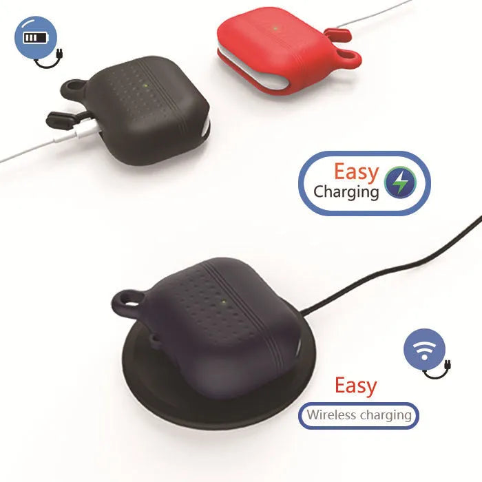 Silicone case for AirPods Pro in black, blue, purple, red, or yellow, dustproof and non-slip.