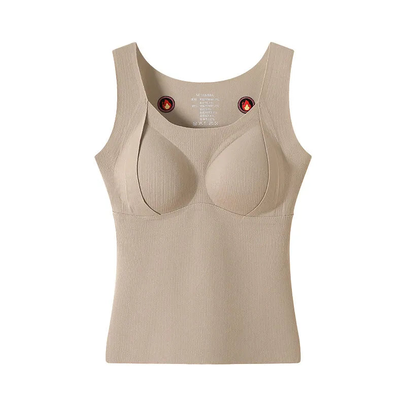 Double-sided brushed cashmere silk band fleece-lined vest with chest pad, slim tie style, in apricot