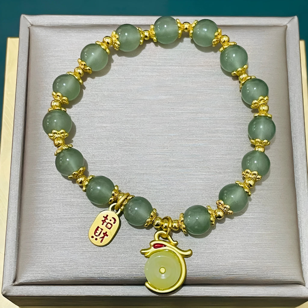 Chinese national style glass bracelet with rabbit charm for women and men