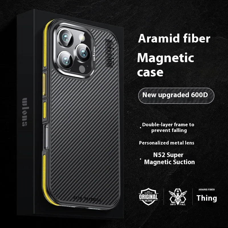Aramid fibre and PC iPhone case in frosted finish with magnetic suction and shockproof design