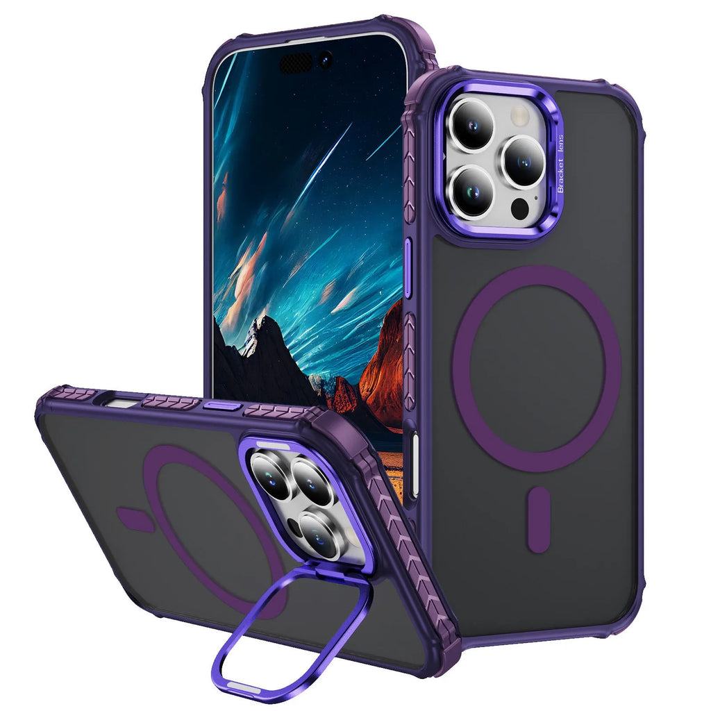 Magnetic skin-feel anti-fall phone case for iPhone 14 Pro, black, with airbag corners and slim profile