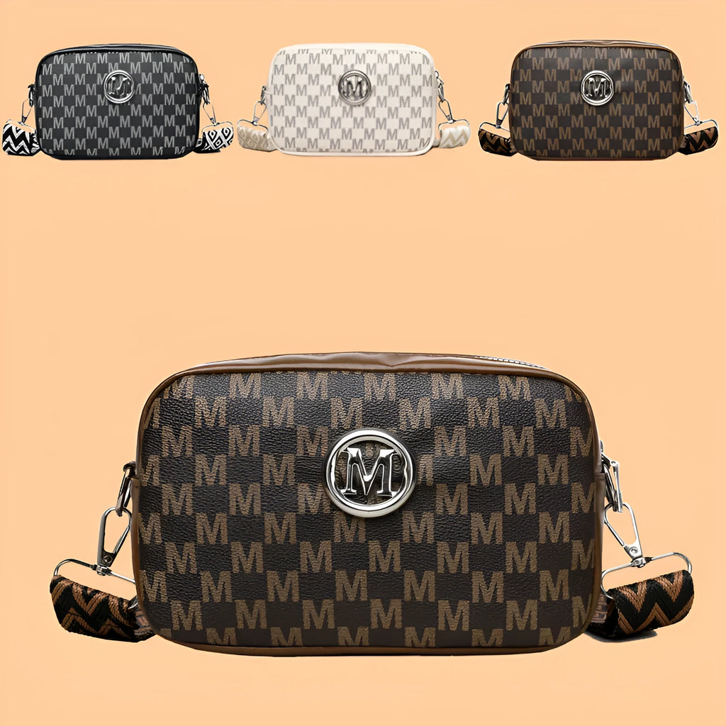 Women's PU leather crossbody bag with wide shoulder strap and three-dimensional outer pocket