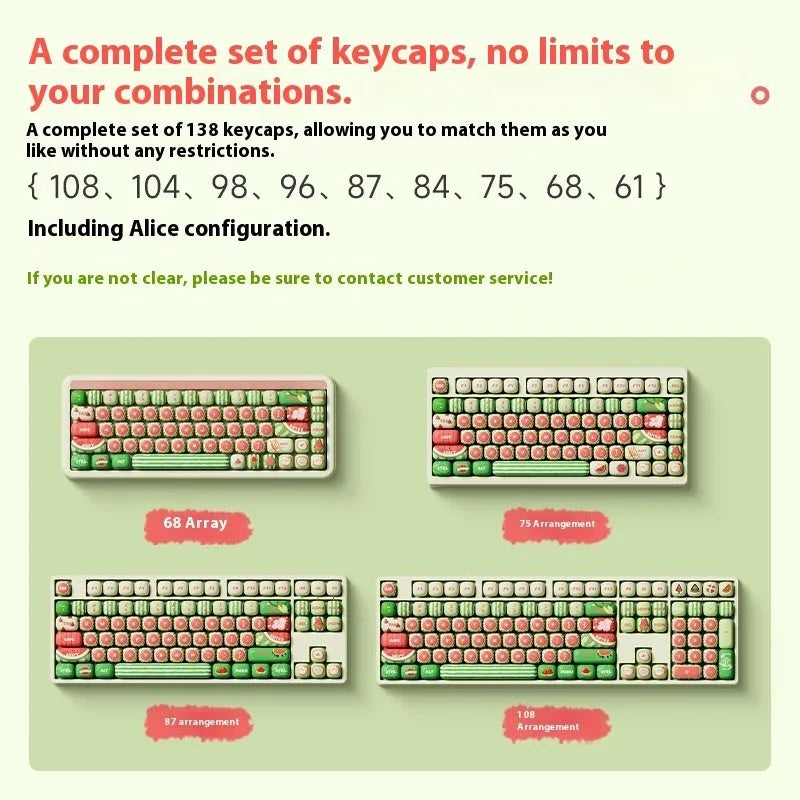Watermelon theme mechanical keyboard key caps set with five-sided sublimation printing on PBT plastic