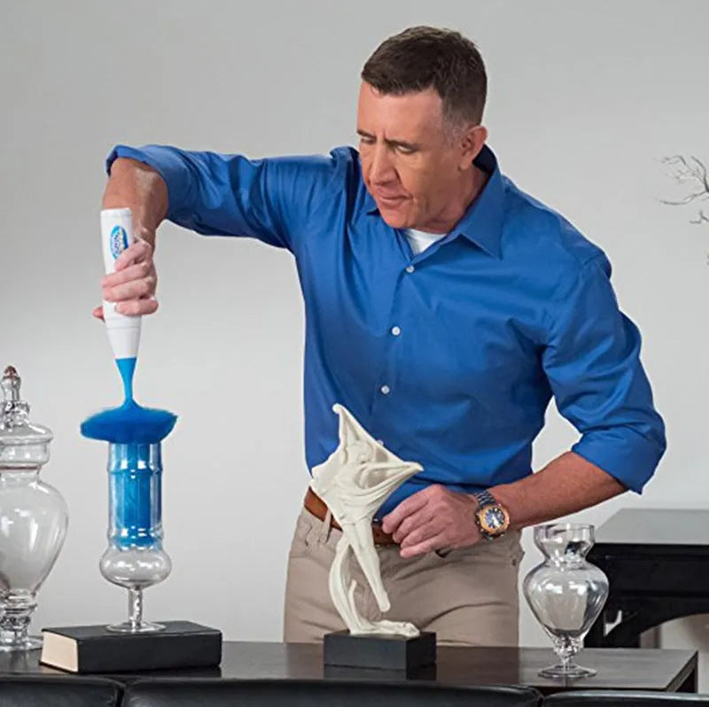 Blue electric dust cleaner with electrostatic bristles, 2 duster heads, for ceiling fans and blinds
