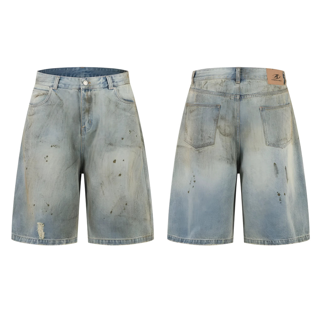 Blue washed straight-leg cropped denim jeans with zipper fly on mannequin