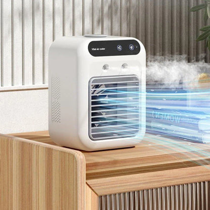 Portable USB-powered air cooler fan with atomization technology for low-humidity, refreshing airflow