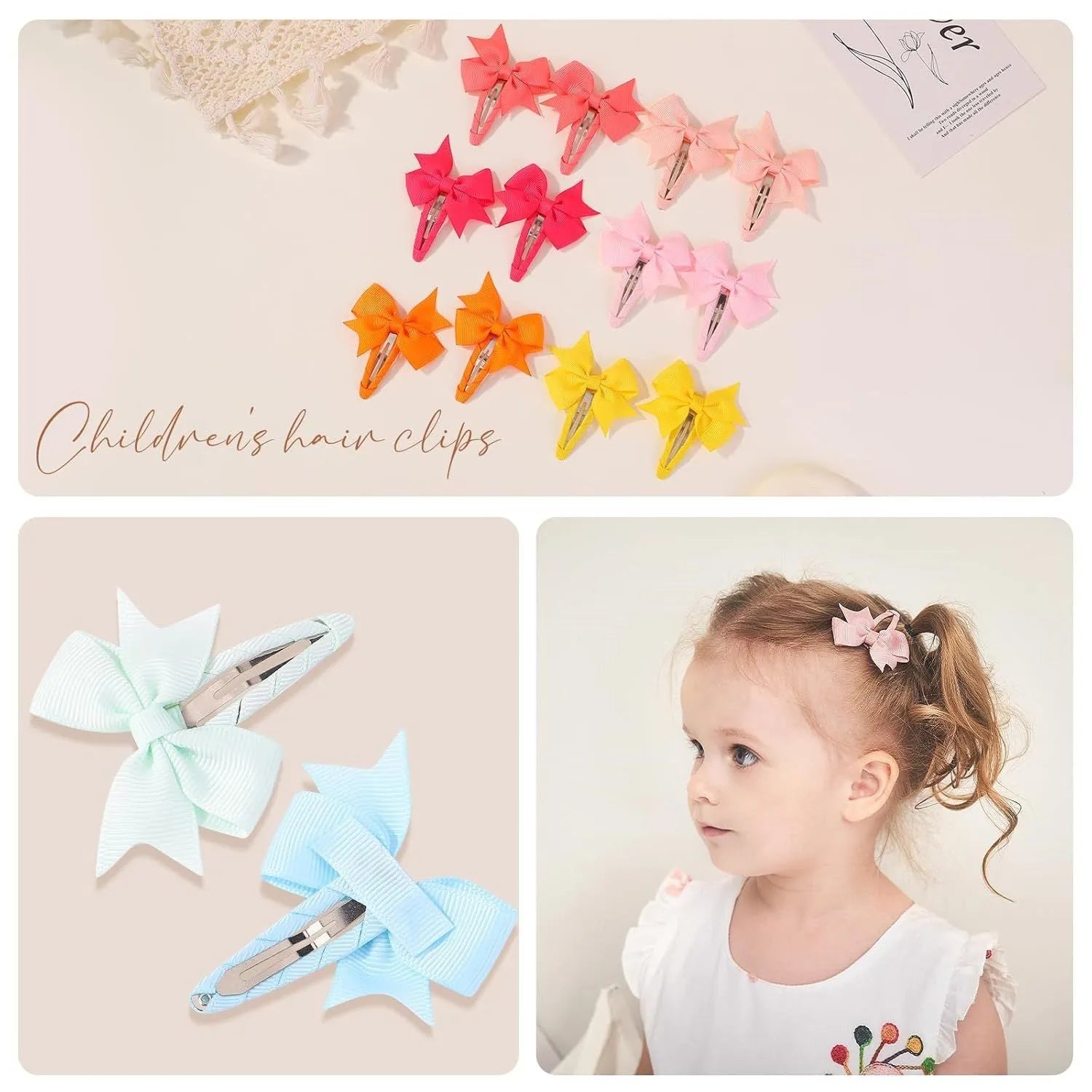 40 piece set of colourful grosgrain ribbon baby hair bow clips with wrapped snap clips