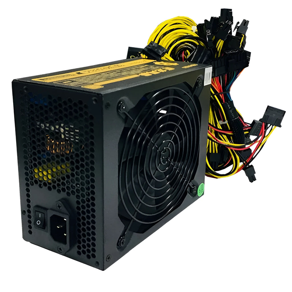 Black server power supply unit with multiple connector interfaces including 12 graphics card power ports