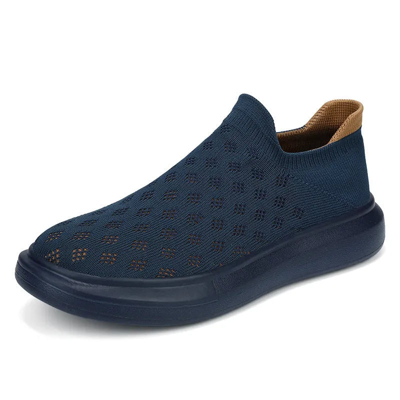 Men's mesh casual breathable solid colour sneakers, lace-up walking shoes, side view