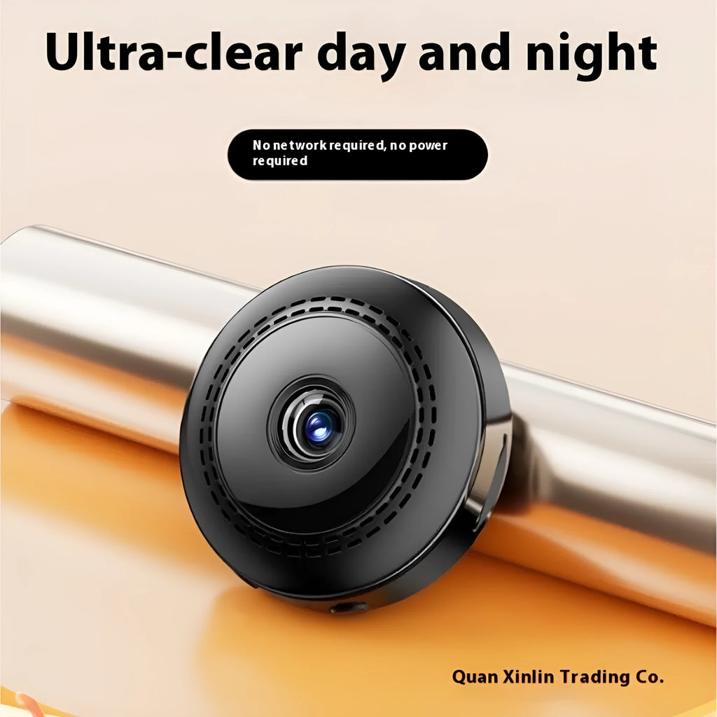Wireless 360-degree rotating security camera with night vision on black background
