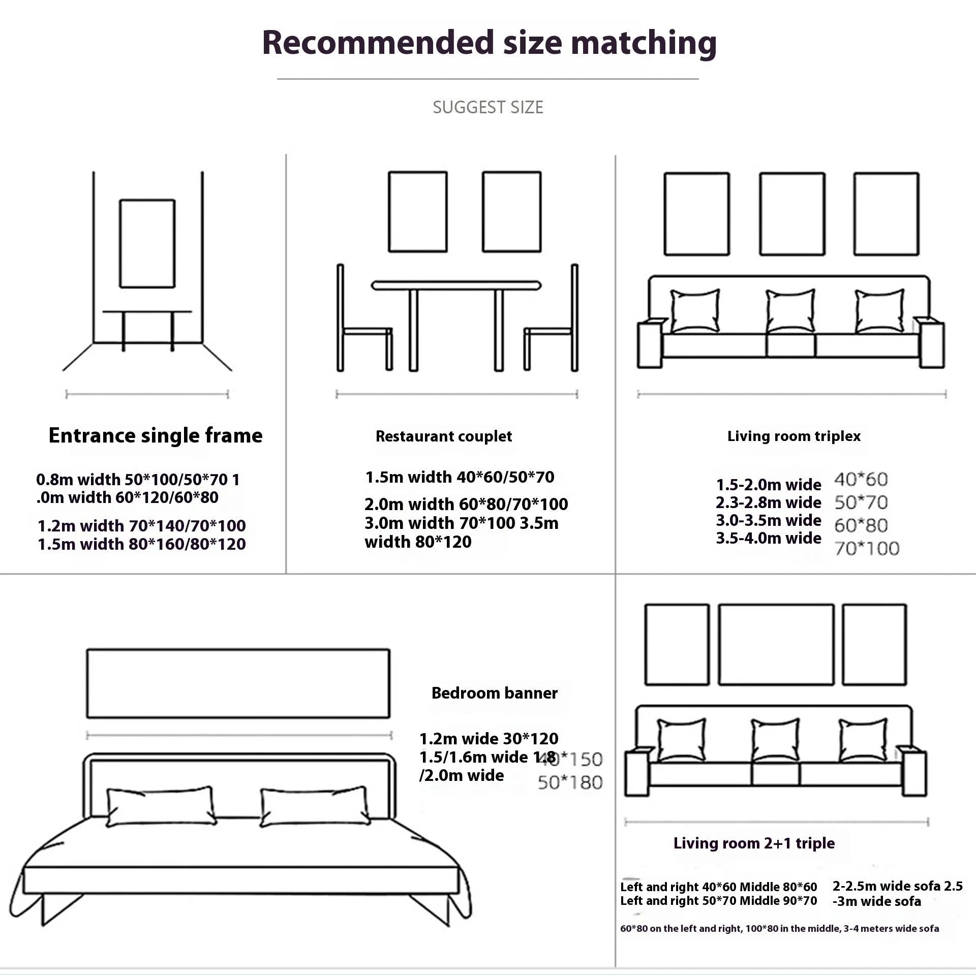 Personalised frameless canvas wall art in modern simplicity style showing size options from 15x20cm to 60x80cm
