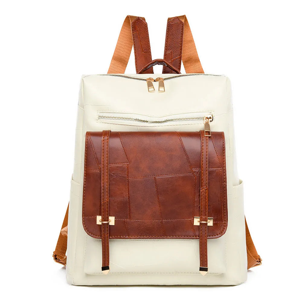 Retro women's backpack in PU leather with waterproof construction and organised compartments