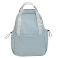 Solid colour nylon backpack in multiple colours with curved shoulder straps, shown in small and large sizes.