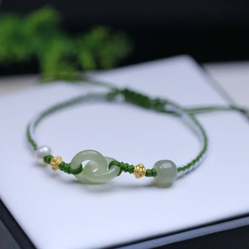 DIY woven bracelet with Hetian jade beads and flexible wire in hollow-out national tide design