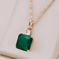 Green 585 rose gold simulation clavicle chain necklace with titanium steel quadrilateral pendant on stainless steel O-ring chain