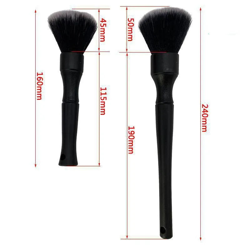 Black car detailing brush with super soft pig hair bristles and PP plastic handle.