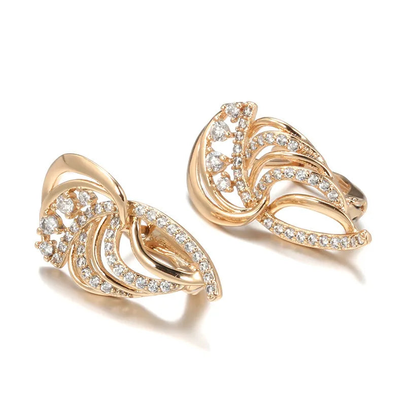 Women's geometric copper ear clip with micro-inlaid zircon wings and gold-plated artificial gemstone inlay