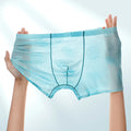Men's ice silk seamless boxer briefs in mint green, black, light pink, light coffee, cyan, and sky blue