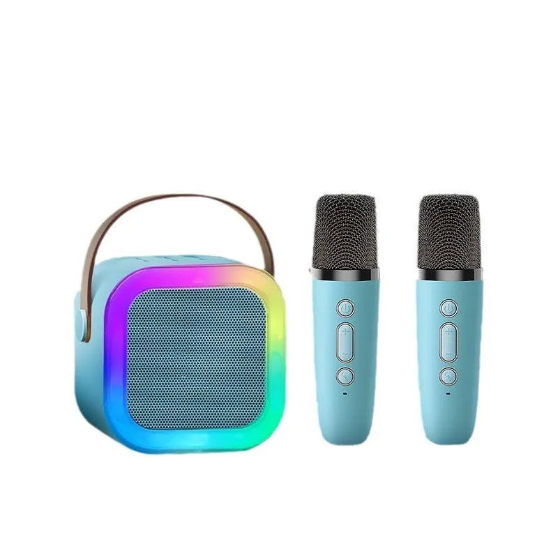 Wireless Bluetooth karaoke microphone and speaker all-in-one in oil white, pink or blue with single or double mic