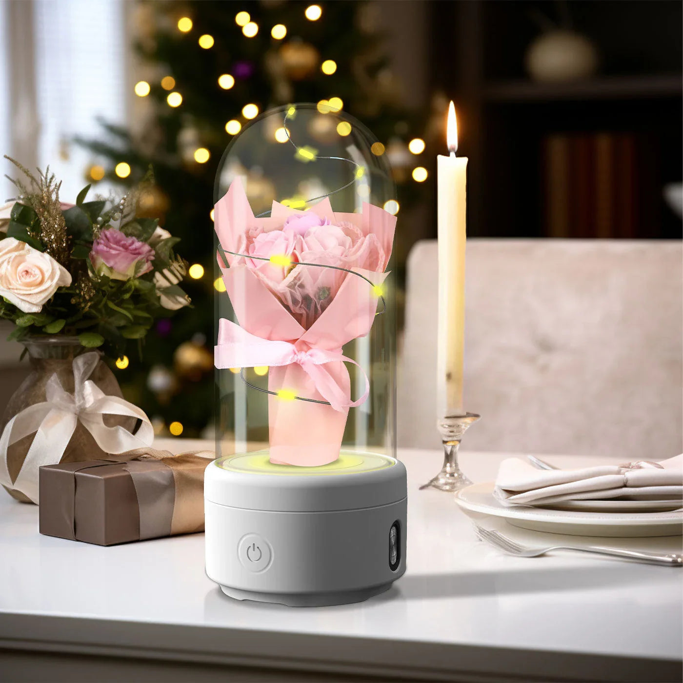 Enchanting 2-in-1 Rose Bouquet: Bluetooth Speaker and Luminous Night Light, with a mesmerizing LED light display and high-quality audio