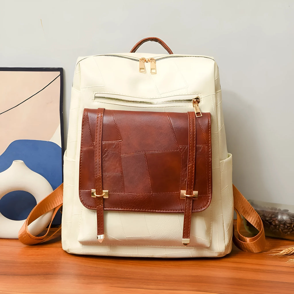 Retro women's backpack in PU leather with waterproof construction and organised compartments