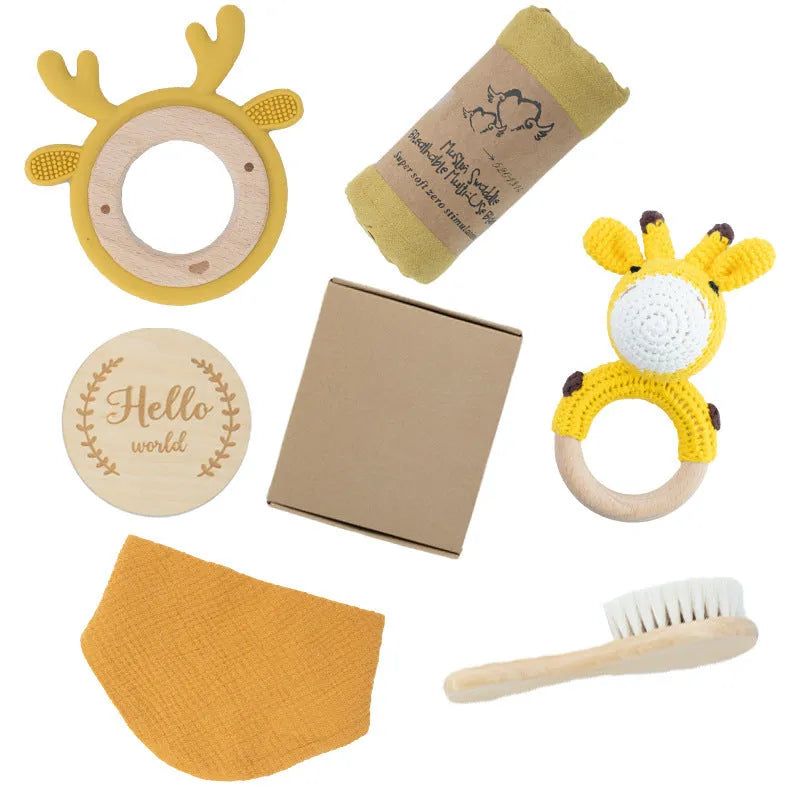 Wooden teether gift box for babies 3 months old with elephant, rabbit, and giraffe design options