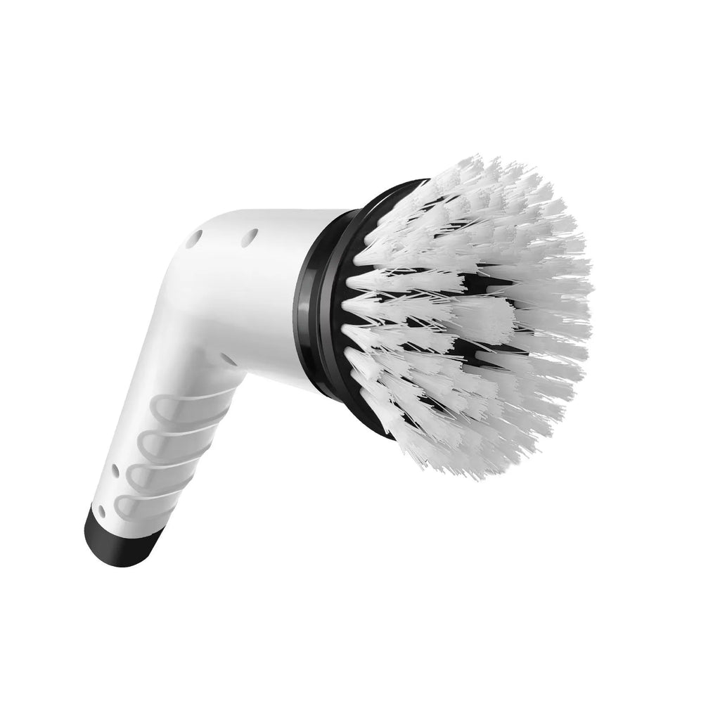 White rechargeable handheld cleaning ball with multiple power adapters and cleaning brush