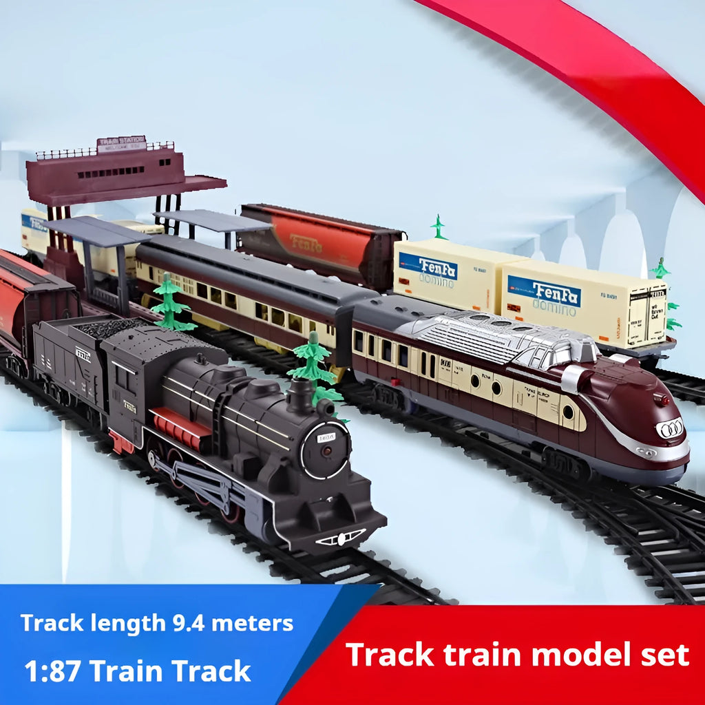 Retro electric rail car small train assembled plastic model educational toy in classical or modern colour style