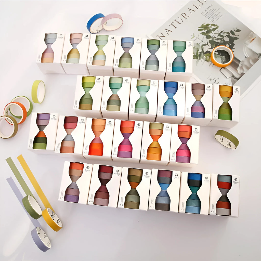 Six rolls of solid colour tape labelled with 24 solar term names for manual ledger and decorative use