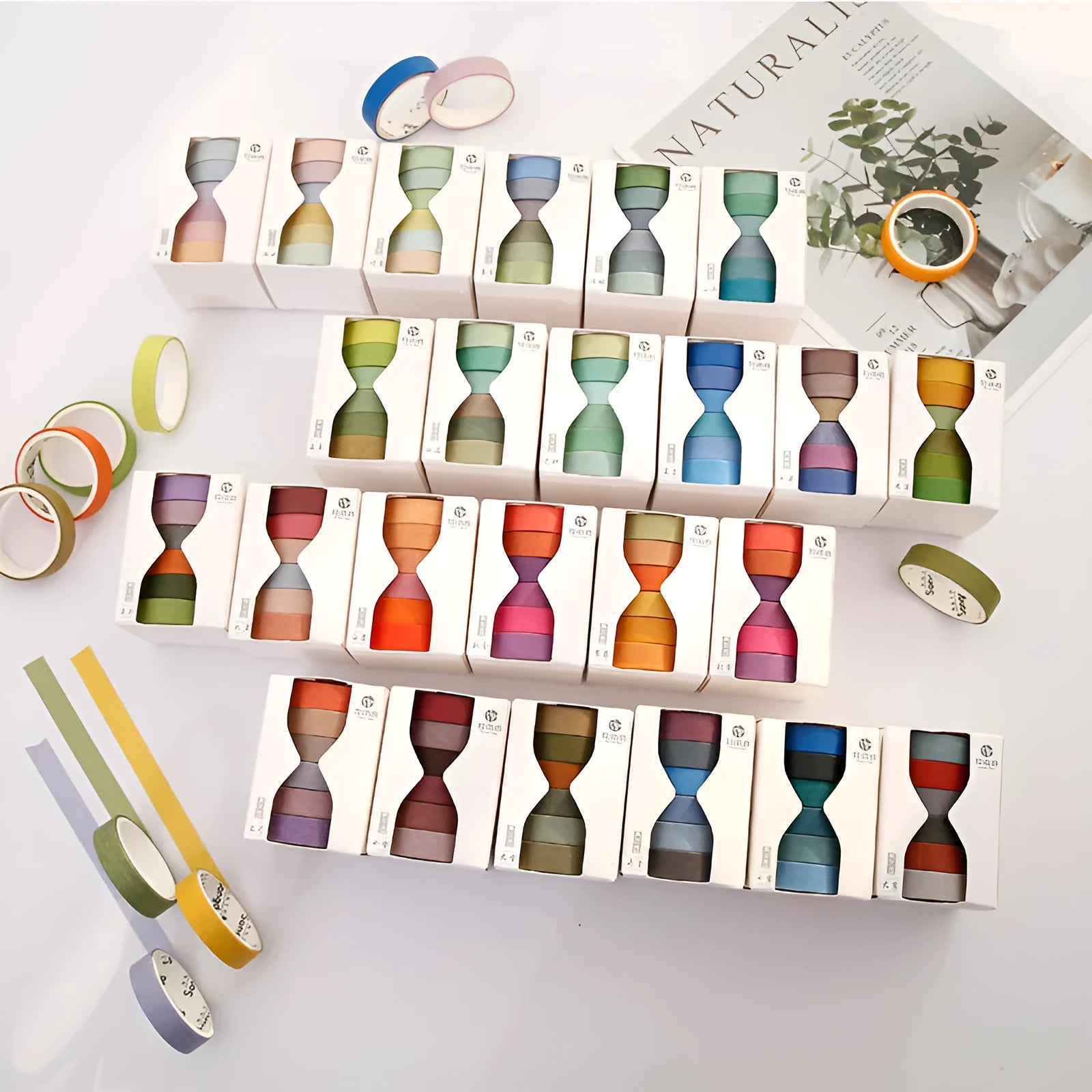 Six rolls of solid colour tape labelled with 24 solar term names for manual ledger and decorative use