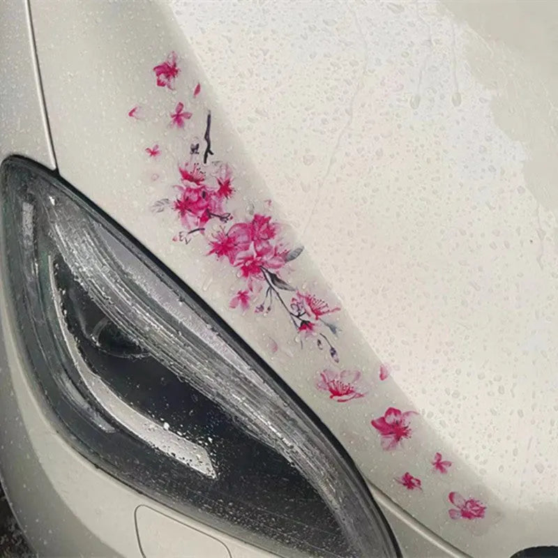 Cherry blossom floral pattern car sticker on vehicle surface showing two size options