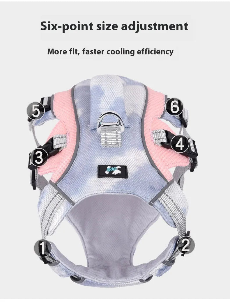 Reflective adjustable pet chest strap in light blue, pink, dark blue or orange for dog accessory attachment
