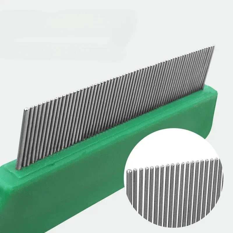 Green plastic handle stainless steel pet flea comb for dog and cat grooming