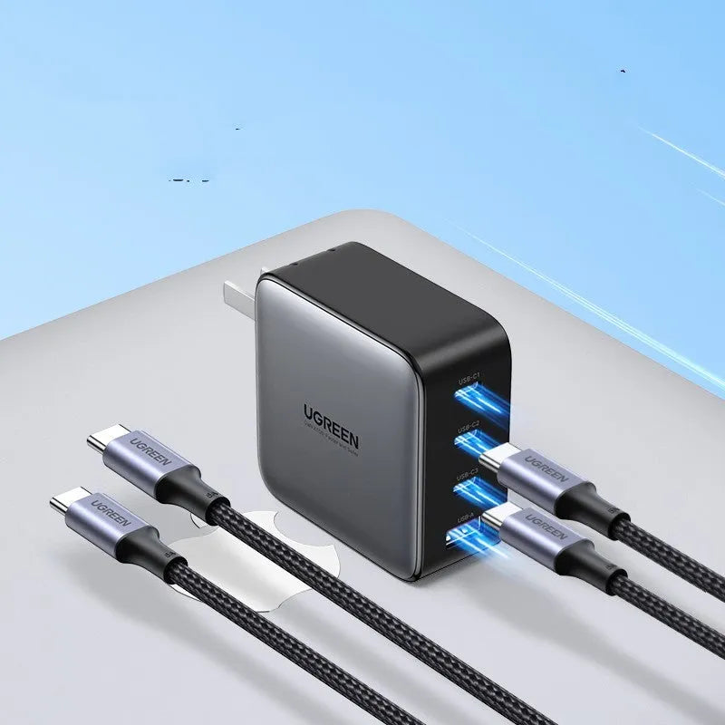 100W gallium nitride multi-port USB charger with compact dimensions