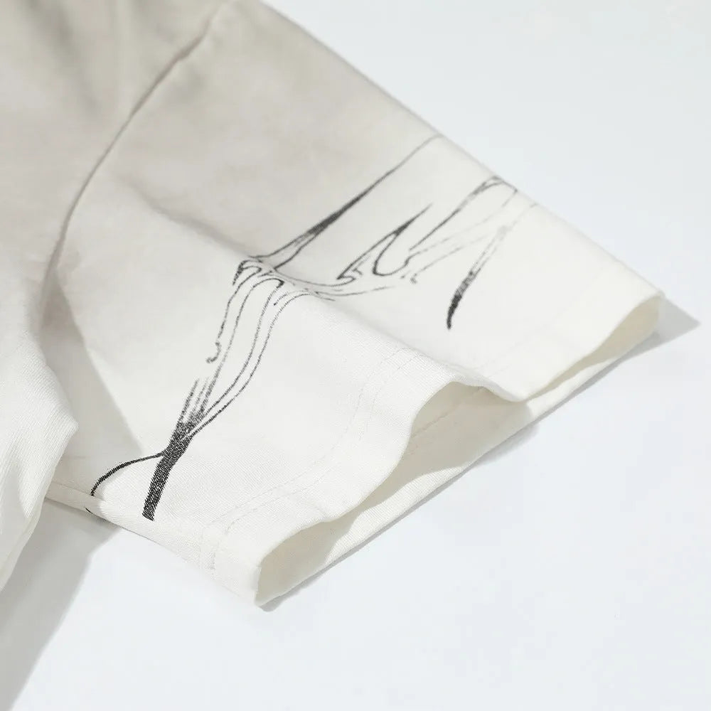 Men's black and white pure cotton short sleeve t-shirt on a hanger, sizes S M L XL.