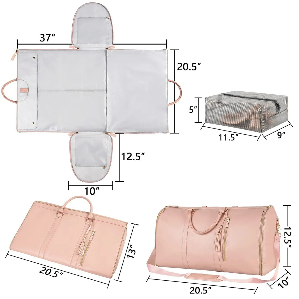 Large capacity folding travel duffle bag in pink with waterproof PU and polyester lining for women