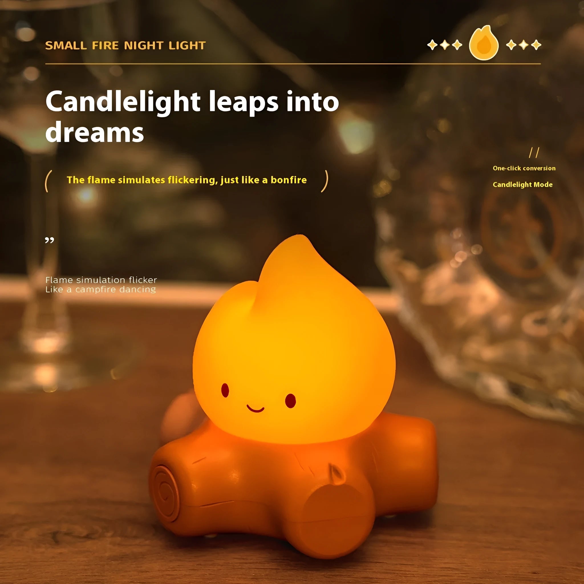 Small cartoon fire pile silicone night lamp with ABS shade showing yellow illumination