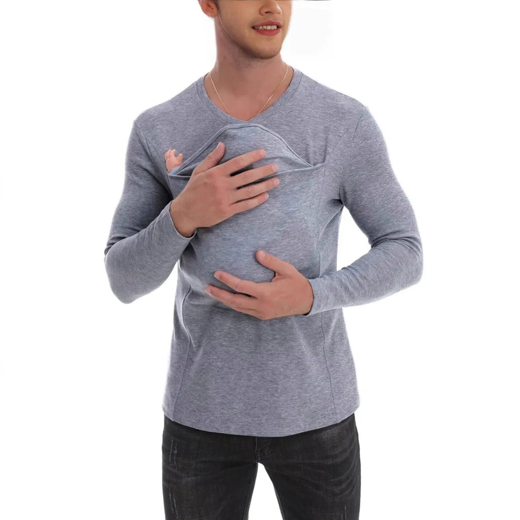 Kangaroo Dad men's pure cotton long sleeve t-shirt in black with spliced design, pullover style