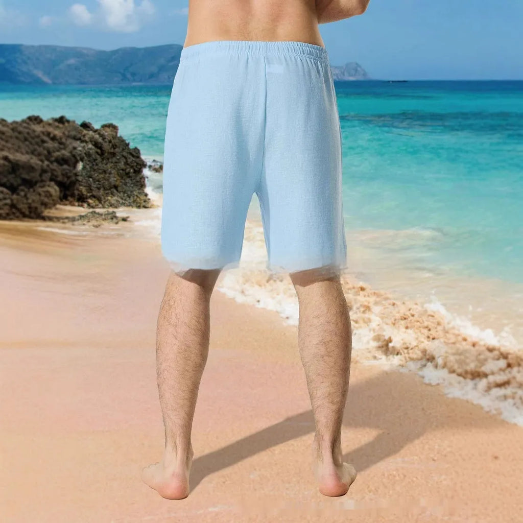 Men's blue colour block digital print casual shorts with drawstring waist