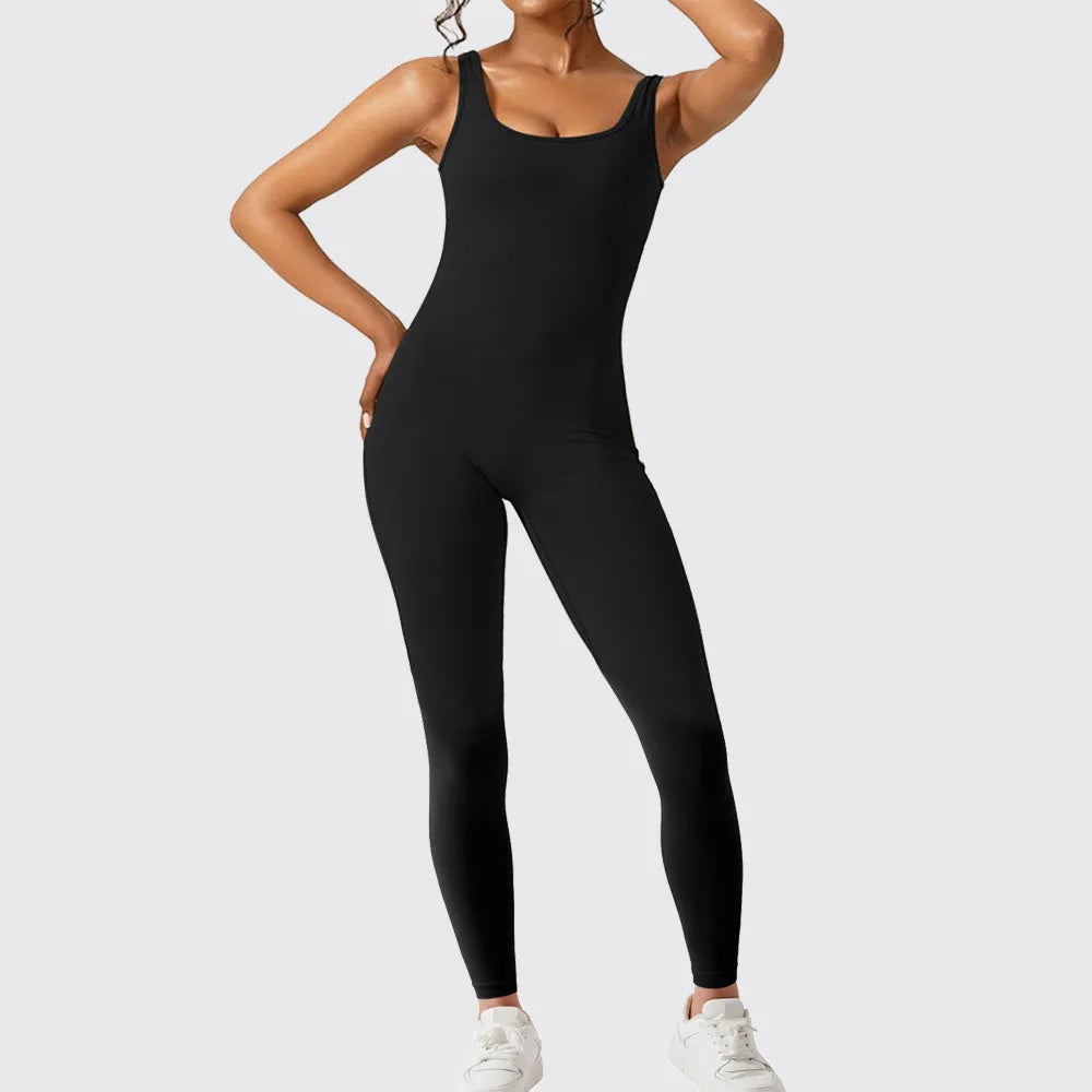 Women's sleeveless flare jumpsuit for yoga in army green colour