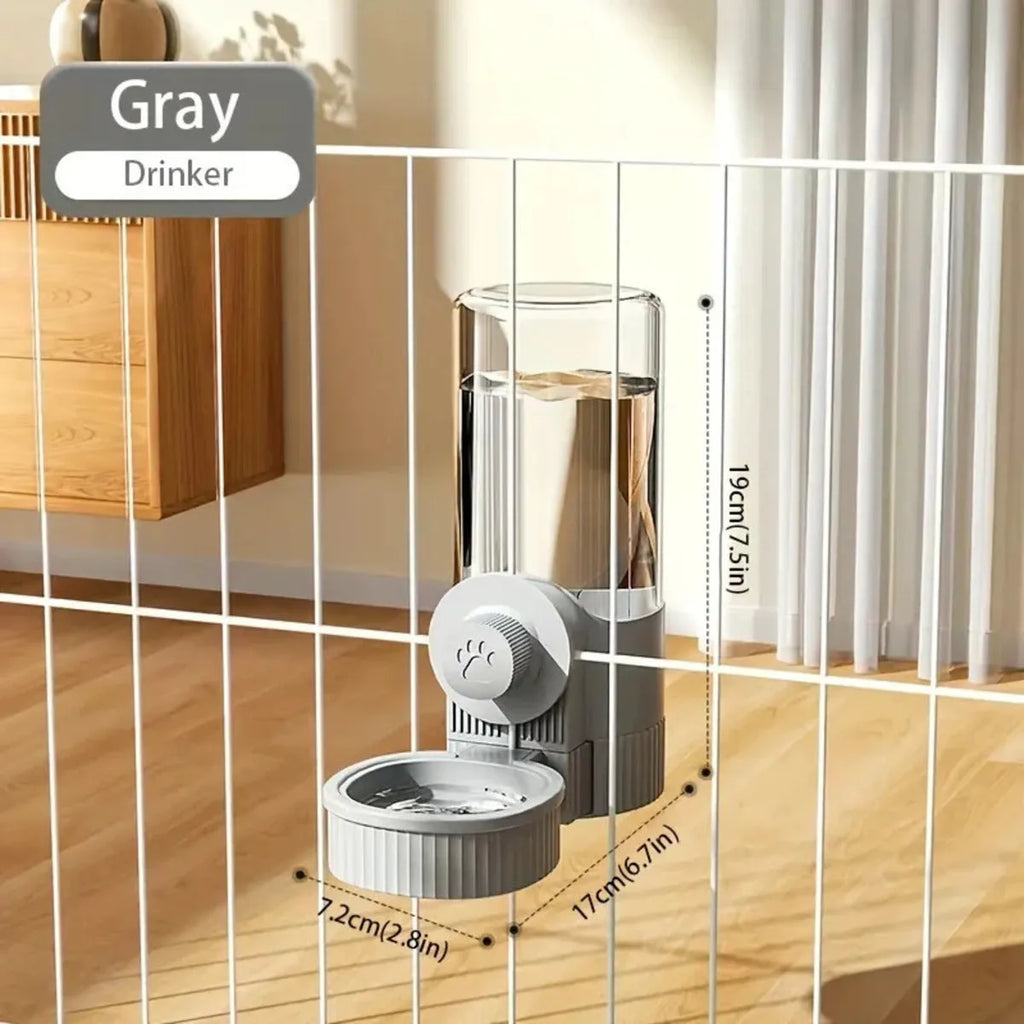 Grey PP cage hanging pet feeder 1200ml and 520ml water dispenser for small puppy cat rabbit