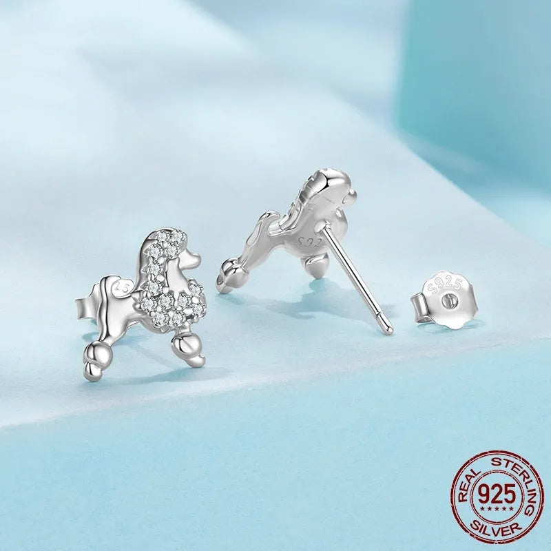 S925 sterling silver Mini Poodle stud earrings for women in colour SCE1895, one pair