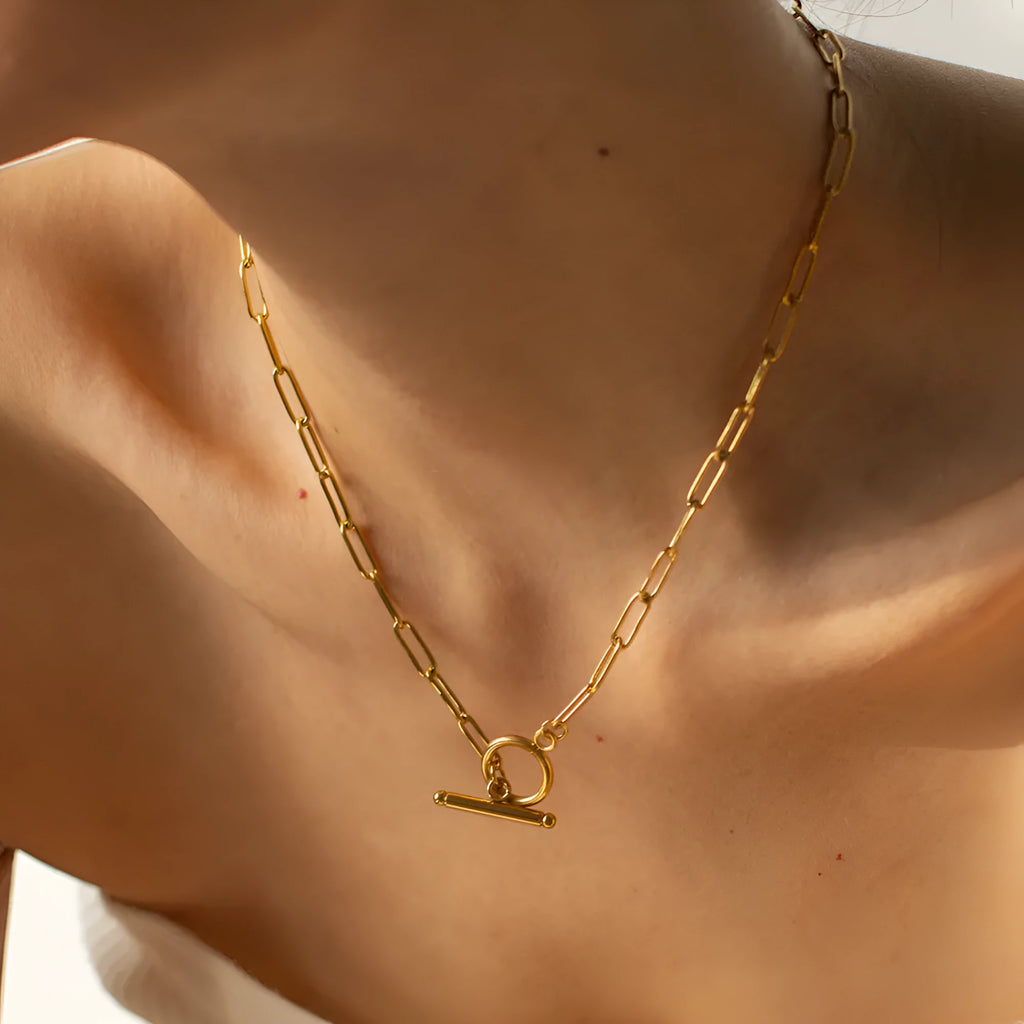 Stainless steel geometric necklace with electroplated finish in gold and silver colour options