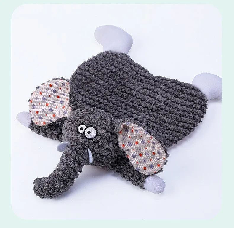 Fox elephant squeaky plush pet toy for cats and dogs in brown colour