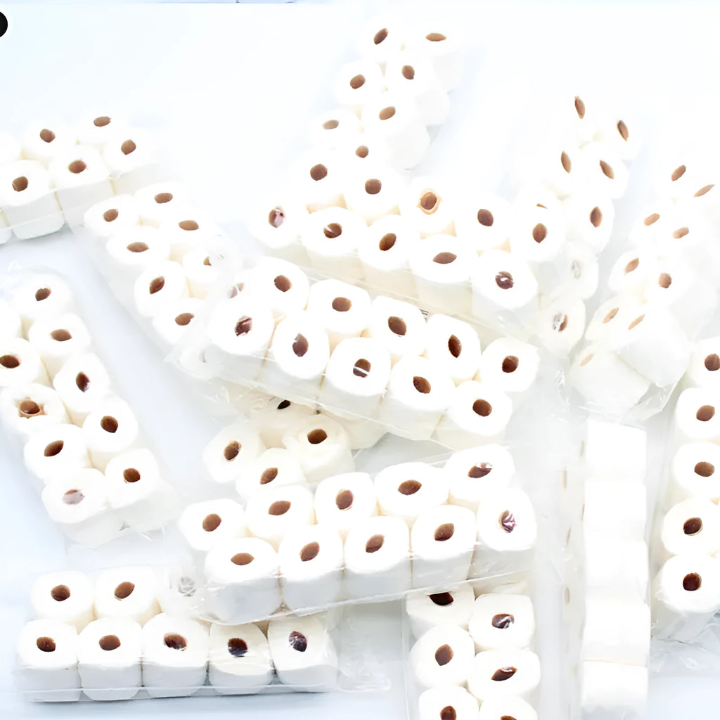 Miniature paper simulated toilet paper roll model with cardboard tube for children.