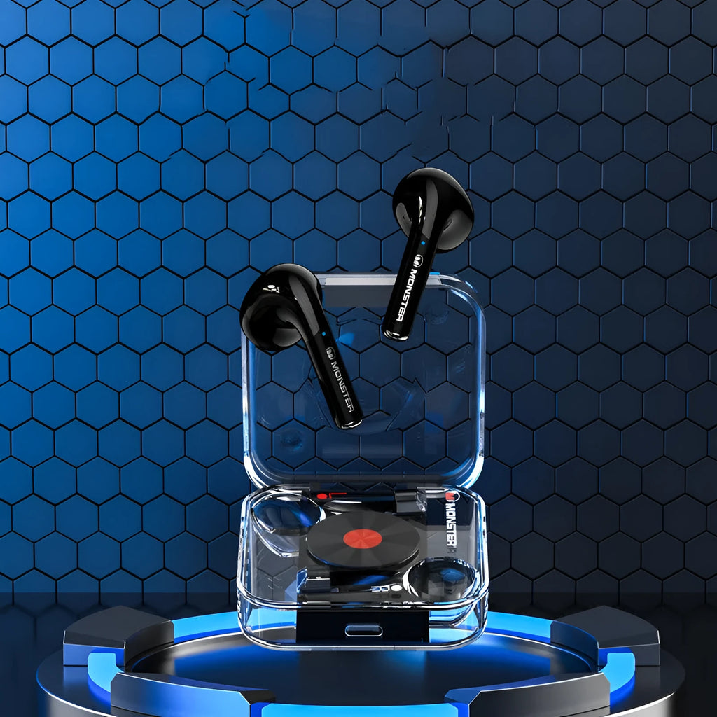 Wireless Bluetooth headset with earplug design in black blue colour option