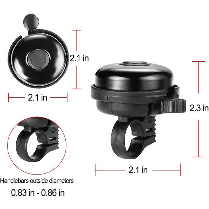 Black 58mm diameter ABS plastic bicycle bell for handlebar mounting