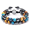 Men's unisex bracelet with tiger eye stone and volcanic rock beads in multiple colour combinations