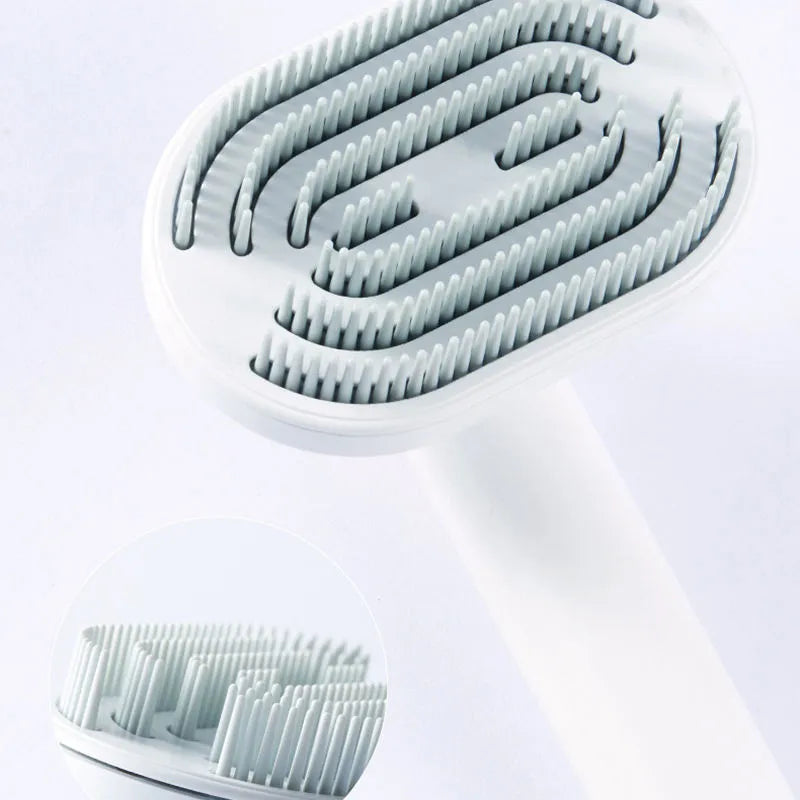 Self-cleaning pet comb for dogs with arc needle head in white, light blue, dark blue options on clean background