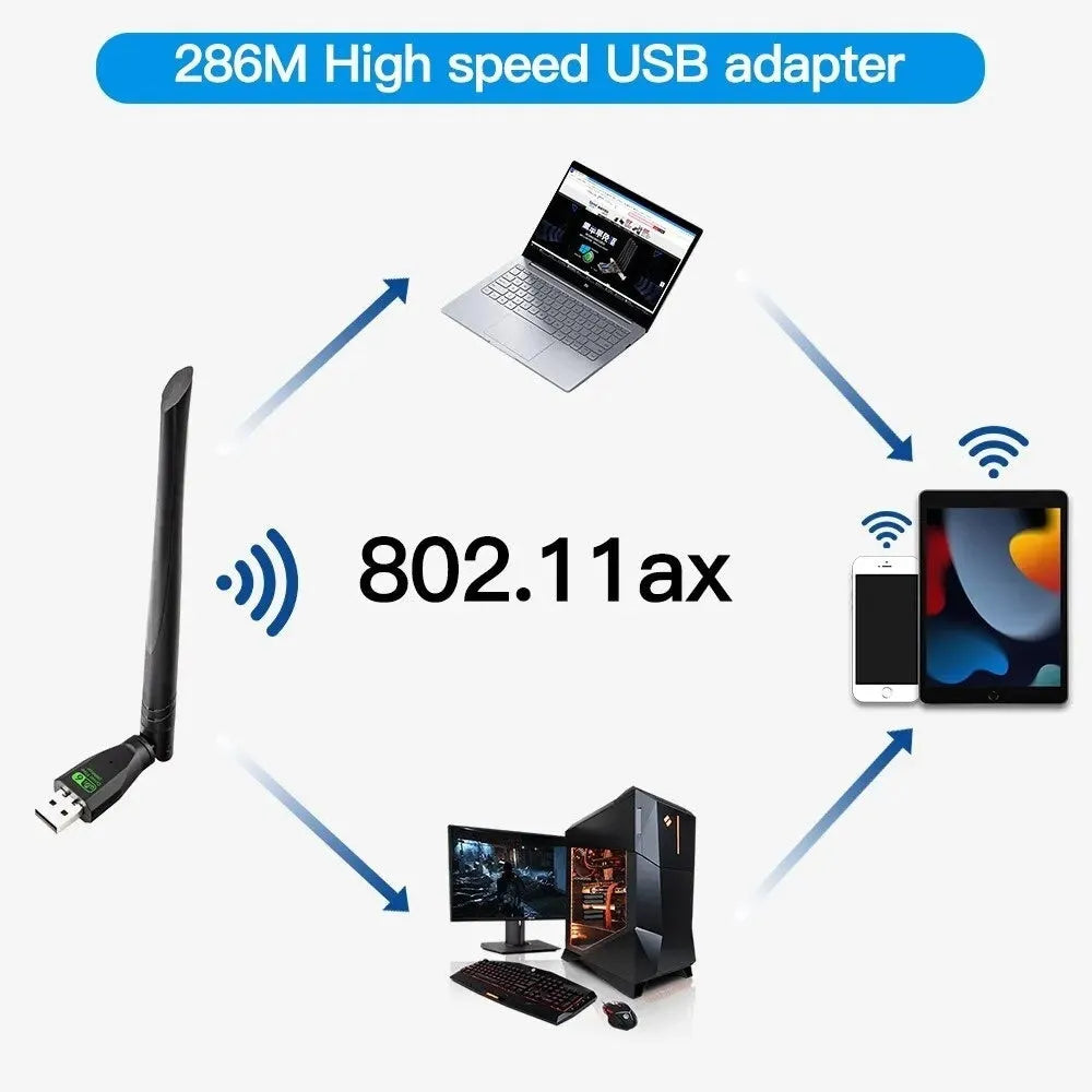 Black WiFi6 USB wireless network card for desktop and laptop computers